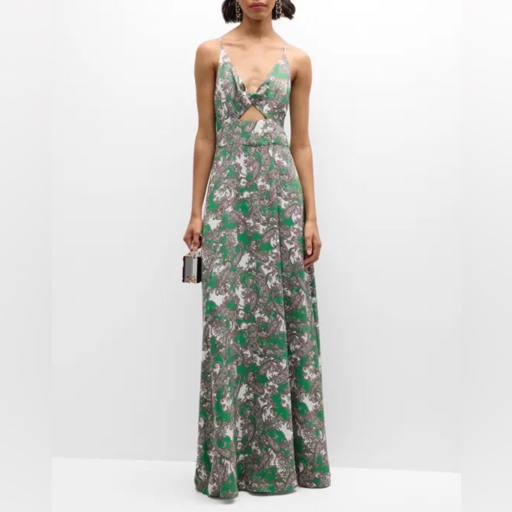 L'AGENCE Green and Gray Paisley Maxi Dress